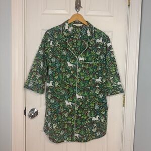 Printfresh Cotton Button Down Sleep Shirt In Unicorn Garden Size Small